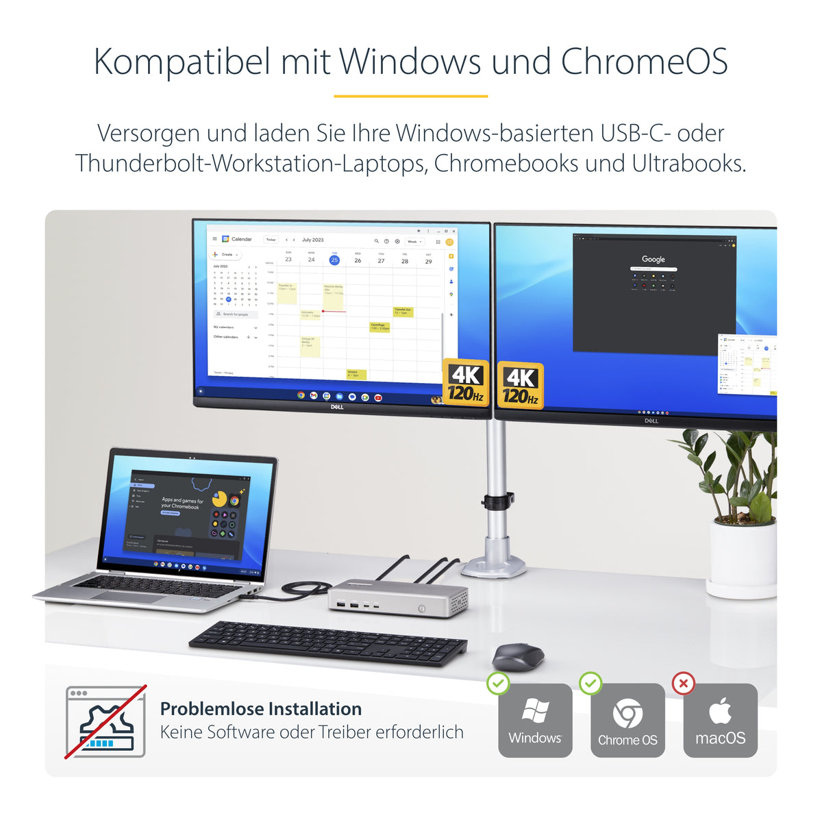 StarTech.com USB4-Dockingstation für zwei Monitore, Dual 4K mit 120Hz oder 8K mit 60Hz über HDMI, 100W Laptop-Ladung, 2,5GbE, USB-C Multi-Monitor-Dock, treiberlos