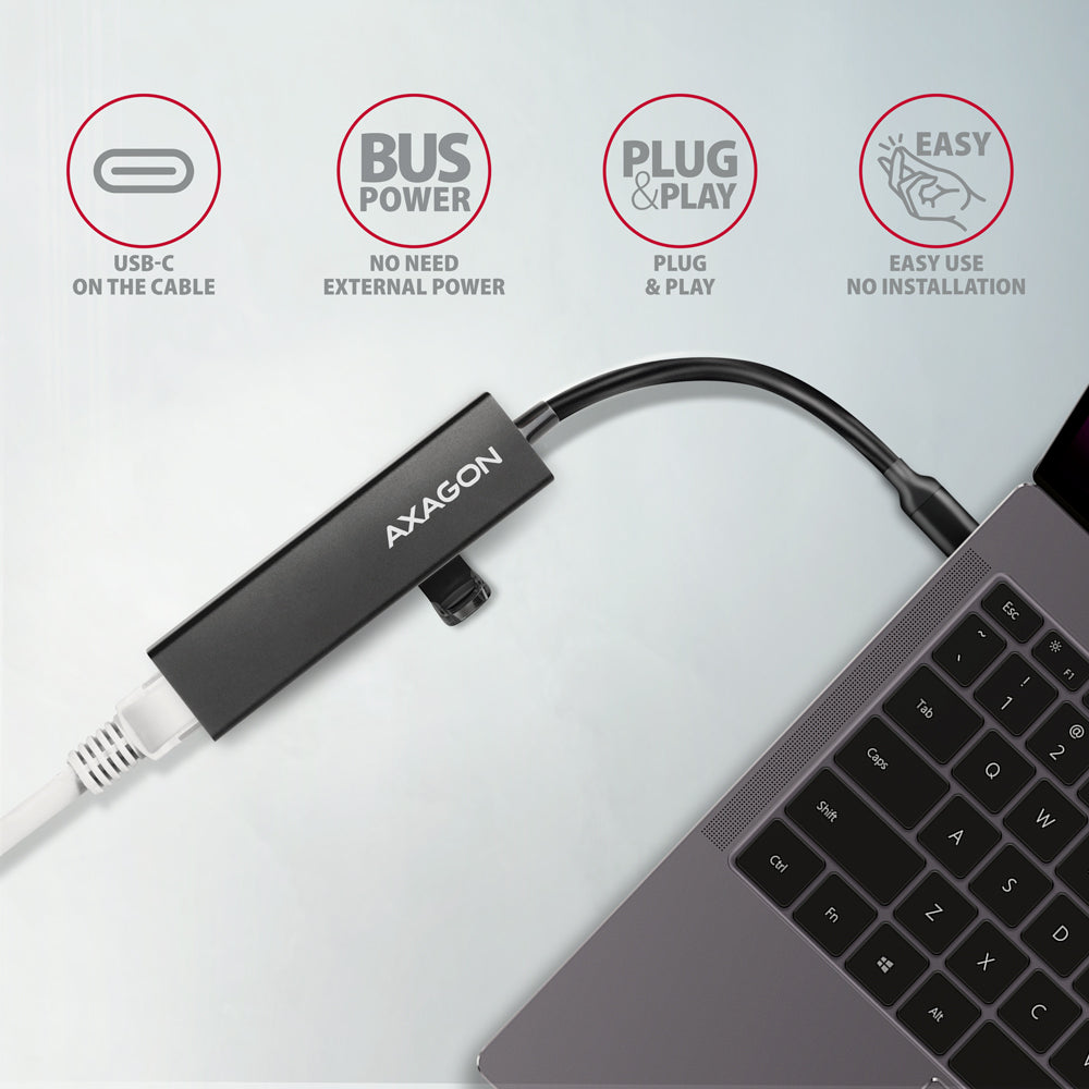 Axagon HMC-GL3A USB-C-Hub 3x USB-A Gbit-LAN schwarz Kabelgebunden USB 3.2 Gen 1 (3.1 Gen 1) Type-C