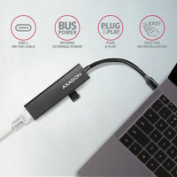 Axagon HMC-GL3A USB-C-Hub 3x USB-A Gbit-LAN schwarz Kabelgebunden USB 3.2 Gen 1 (3.1 Gen 1) Type-C