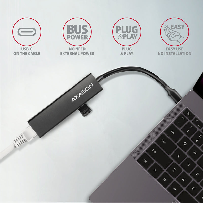 Axagon HMC-GL3A USB-C-Hub 3x USB-A Gbit-LAN schwarz Kabelgebunden USB 3.2 Gen 1 (3.1 Gen 1) Type-C