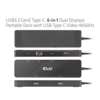 CLUB3D 6-in-1 USB3.2 Gen2 Typ-C Dual Displays Portable Dock mit USB Typ-C Video 4K60Hz