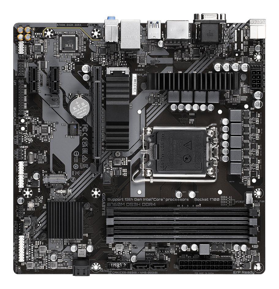 GIGABYTE B760M DS3H DDR4 Motherboard - Unterstützt Intel Core 14. Generation CPUs, 6+2+1 Phasen Digital VRM, bis zu 5333MHz DDR4 (OC), 2xPCIe 4.0 M.2, 2.5GbE LAN, USB 3.2 Gen2