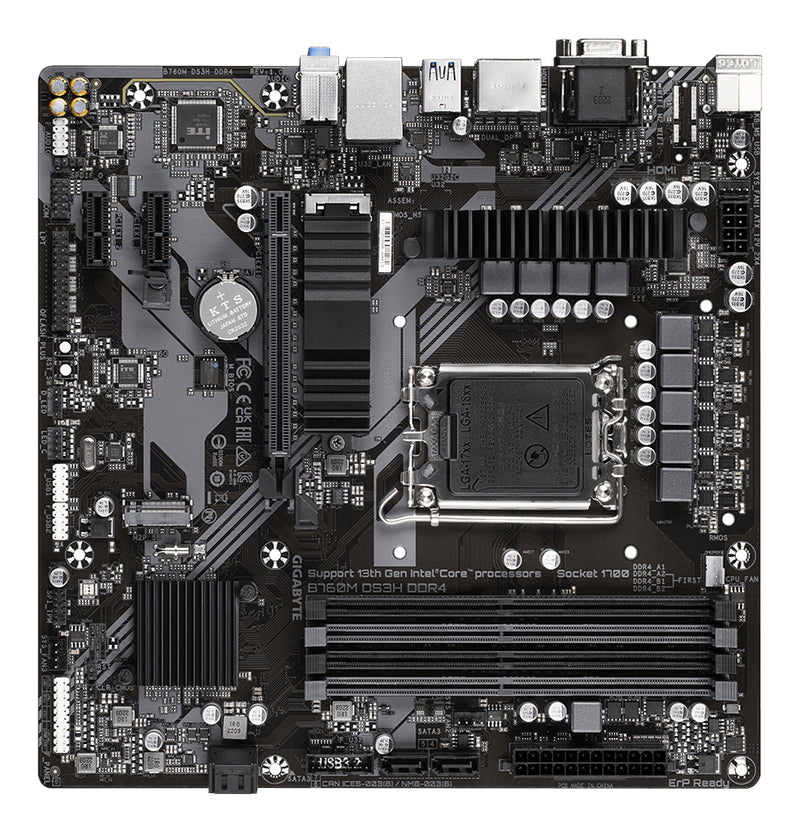 GIGABYTE B760M DS3H DDR4 Motherboard - Unterstützt Intel Core 14. Generation CPUs, 6+2+1 Phasen Digital VRM, bis zu 5333MHz DDR4 (OC), 2xPCIe 4.0 M.2, 2.5GbE LAN, USB 3.2 Gen2