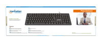 Manhattan USB-Tastatur, Kabelgebunden, 104 Tasten, integriertes USB-Kabel, LED-Anzeigen, schwarz
