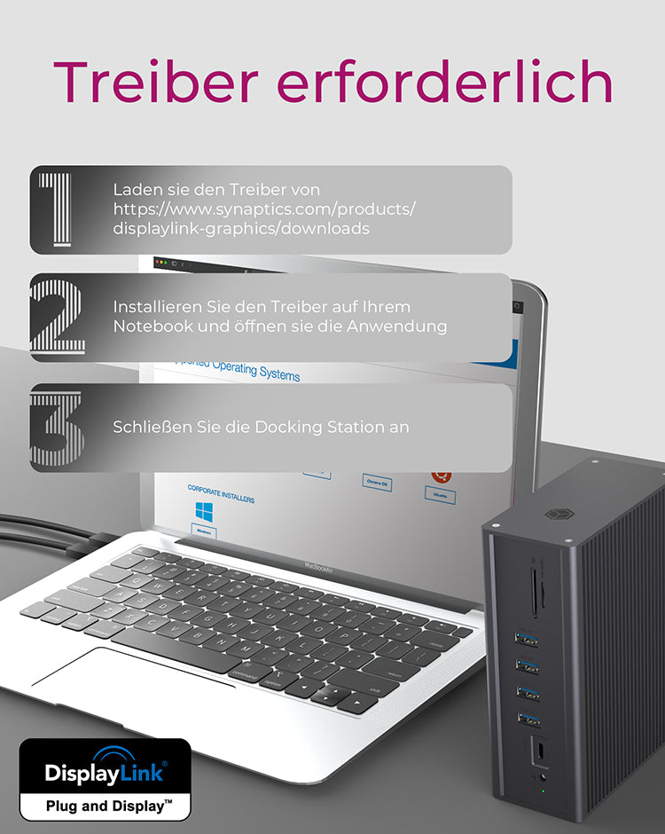 ICY BOX IB-DK2262AC, USB 3.2 Gen 1 Notebook DockingStation, USB 3.2 Gen 1 auf: 6x USB 3.2 Gen 1+2x HDMI®+1x GigabitLAN + Audio + Charger