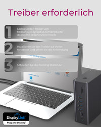 ICY BOX IB-DK2262AC, USB 3.2 Gen 1 Notebook DockingStation, USB 3.2 Gen 1 auf: 6x USB 3.2 Gen 1+2x HDMI®+1x GigabitLAN + Audio + Charger