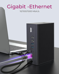 ICY BOX IB-DK2262AC, USB 3.2 Gen 1 Notebook DockingStation, USB 3.2 Gen 1 auf: 6x USB 3.2 Gen 1+2x HDMI®+1x GigabitLAN + Audio + Charger