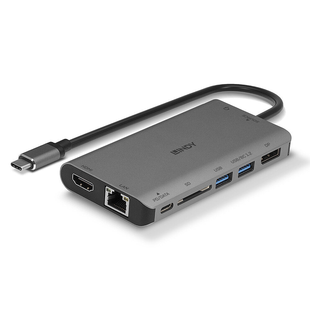 Lindy 43323 laptop-dockingstation & portreplikator Kabelgebunden USB 3.2 Gen 1 (3.1 Gen 1) Type-C Schwarz, Grau