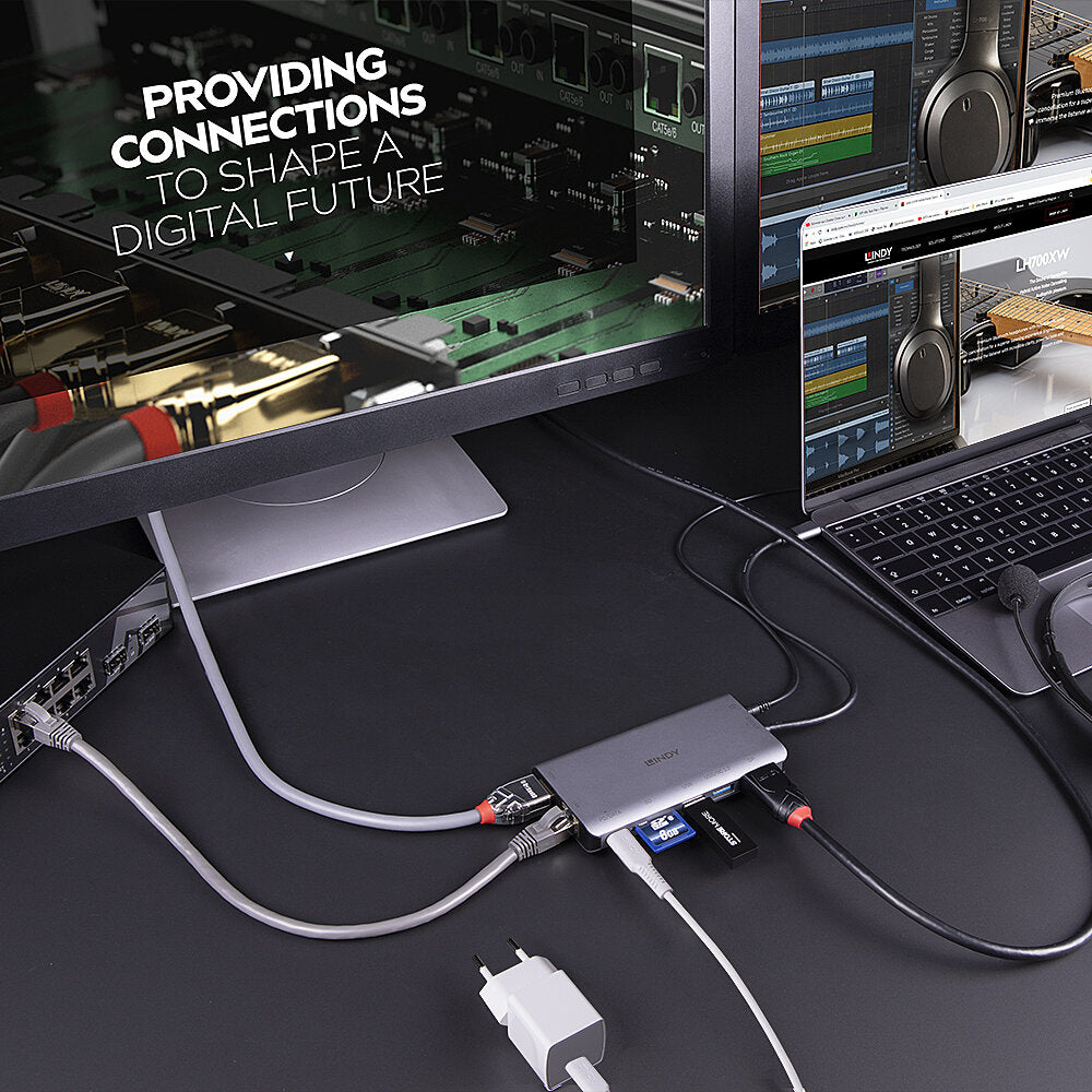 Lindy 43323 laptop-dockingstation & portreplikator Kabelgebunden USB 3.2 Gen 1 (3.1 Gen 1) Type-C Schwarz, Grau