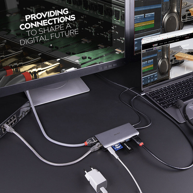 Lindy 43323 laptop-dockingstation & portreplikator Kabelgebunden USB 3.2 Gen 1 (3.1 Gen 1) Type-C Schwarz, Grau