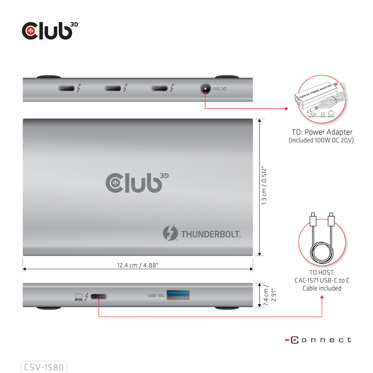 CLUB3D Certified Thunderbolt™4 Tragbarer 5-in-1-Hub mit Smart Power
