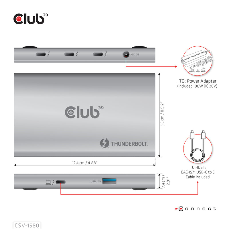 CLUB3D Certified Thunderbolt™4 Tragbarer 5-in-1-Hub mit Smart Power