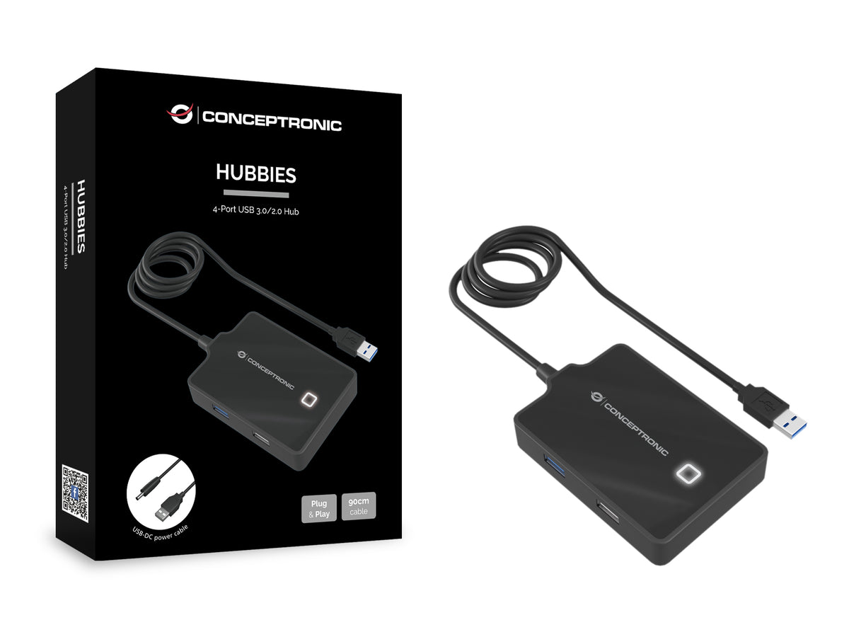 Conceptronic HUBBIES 4-Port-USB 3.0/2.0-Hub, 90cm Kabel