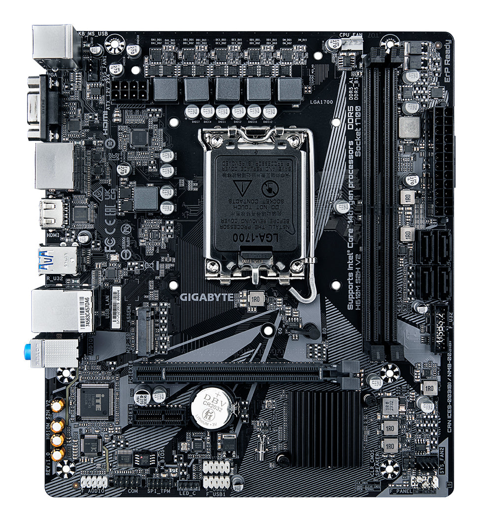 GIGABYTE H610M S2H V2 Motherboard - Unterstützt Intel Core 14. Generation CPUs, 4+1+1 Hybrid Phasen Digital VRM, bis zu 5600MHz DDR5, 1xPCIe 3.0 M.2, GbE LAN, USB 3.2 Gen 1