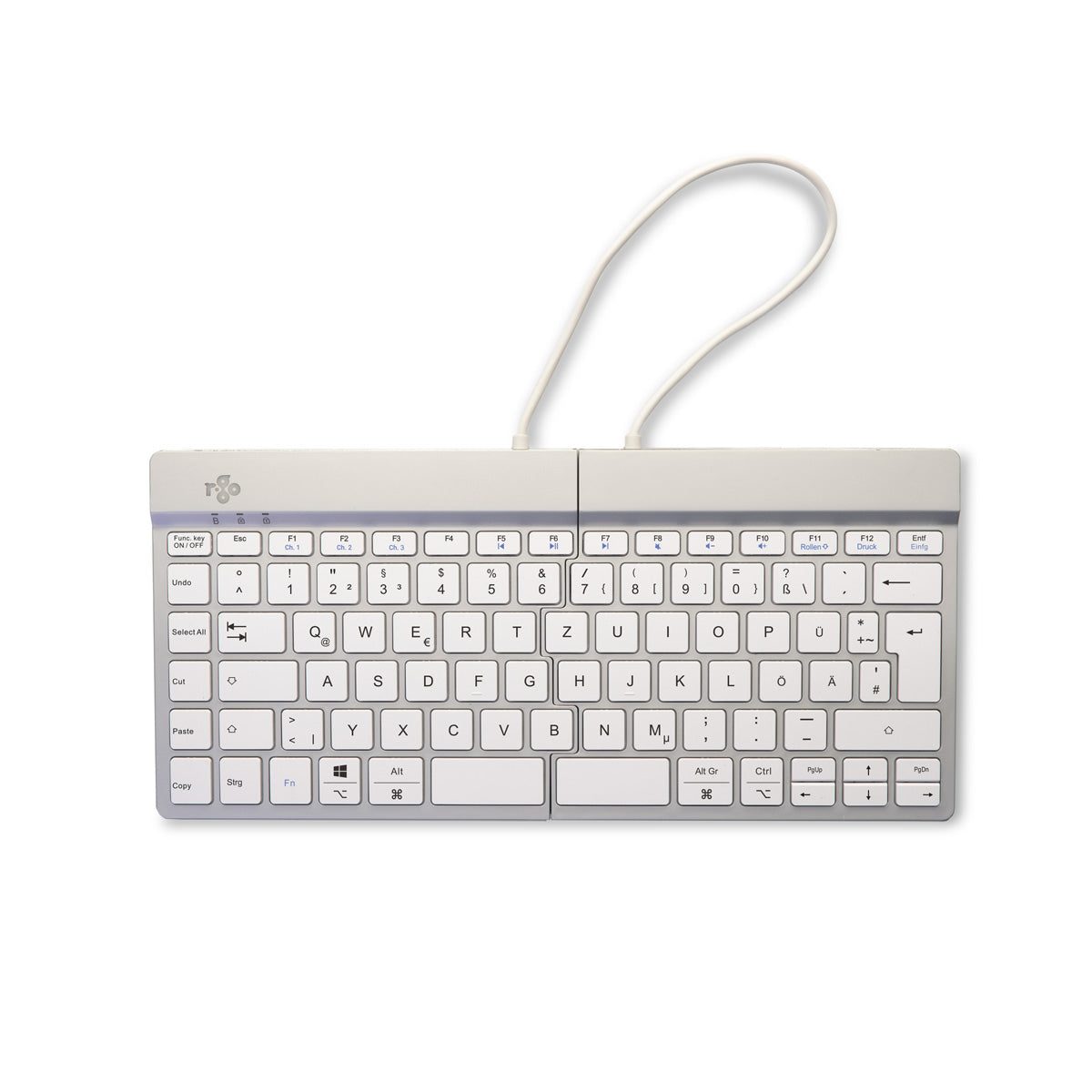 R-Go Tools Ergonomische Tastatur R-Go Split Break mit Pausensoftware, ergonomische geteilte Tastatur, QWERTZ (DE), kabellos, weiß