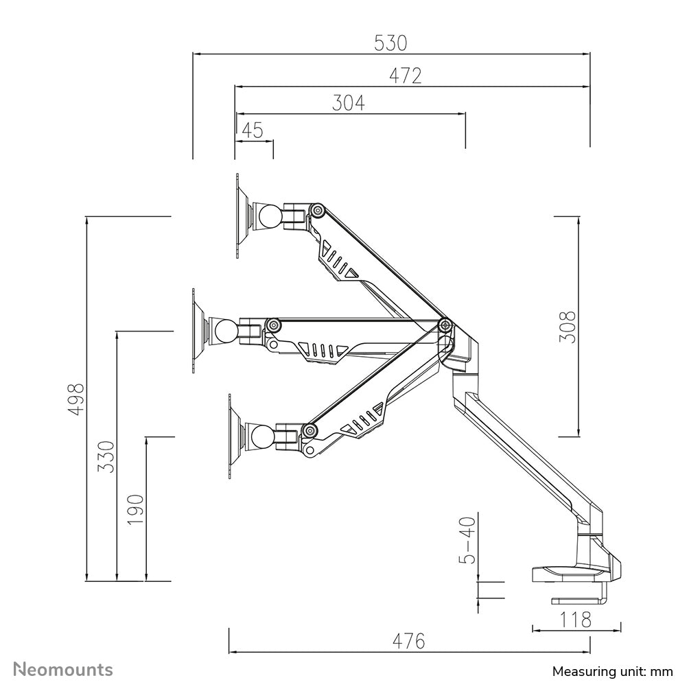 Neomounts FPMA-D750WHITE2 Monitorarm 10-32" - Gasfeder - Topfix - 180°-Stopp