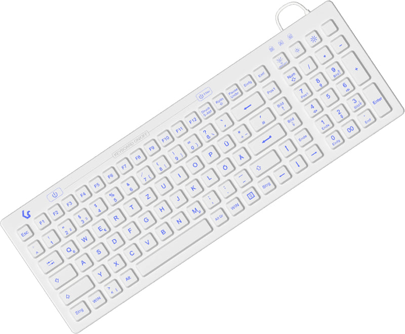 KeySonic KSK-6031INEL-Wh (DE), Kompakt Hygienetastatur, Industrietastatur, USB, Beleuchtung, weiß