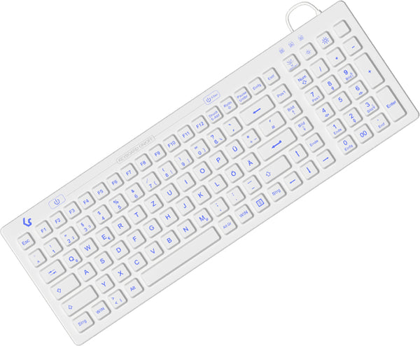 KeySonic KSK-6031INEL-Wh (DE), Kompakt Hygienetastatur, Industrietastatur, USB, Beleuchtung, weiß