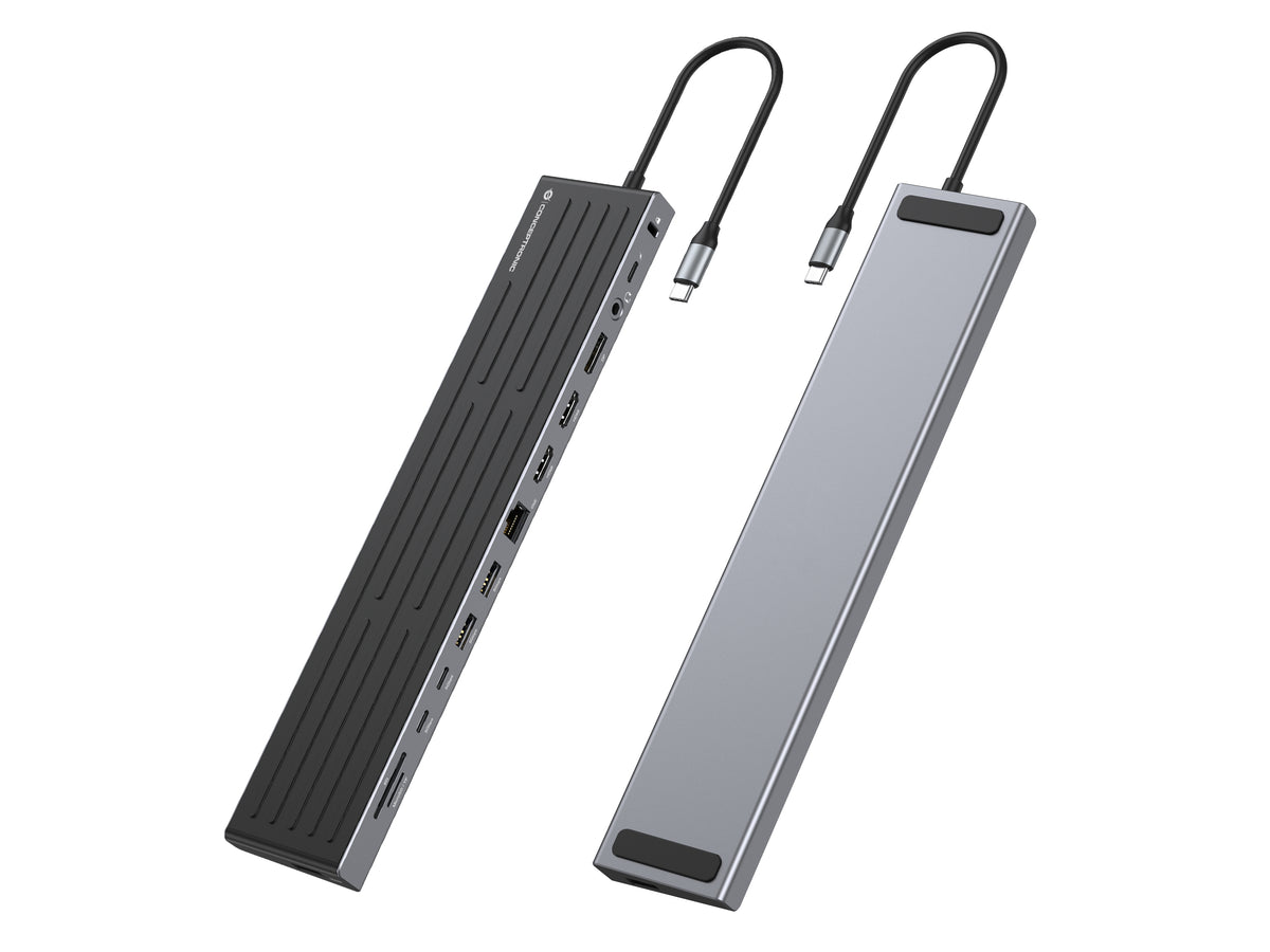 Conceptronic DONN32B 14-in-1 MST-Dockingstation USB 3.2 Gen 1, HDMI x2, DisplayPort, Gigabit-LAN, USB-A 5Gbps x3, USB-C 5Gbps x2, SD-Kartenleser, MicroSD/TF, 3,5-mm-Headset-Anschluss, Sicherheitssteckplatz, 100W USB Power Delivery