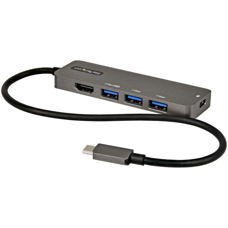 StarTech.com USB-C Multiport Adapter - USB-C to HDMI 2.0b 4K 60Hz (HDR10), 100W Power Delivery Pass-Through, 4-Port USB 3.0 Hub - USB Type-C Mini Dock - 30cm Cable