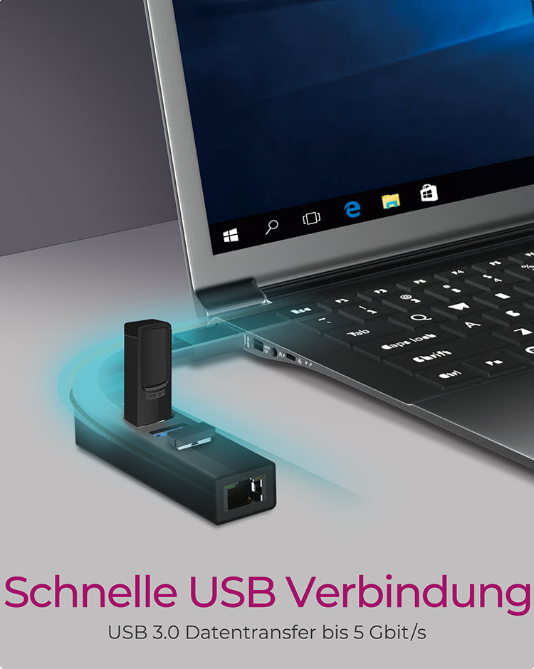 ICY BOX IB-HUB1419-LAN, USB 3.2 Gen 1 HUB und LAN Adapter, Type-A+C zu 3x USB 3.2 Gen 1 und Gigabit LAN, USB Type-A zu Type-C Adapter, Aluminium, schwarz