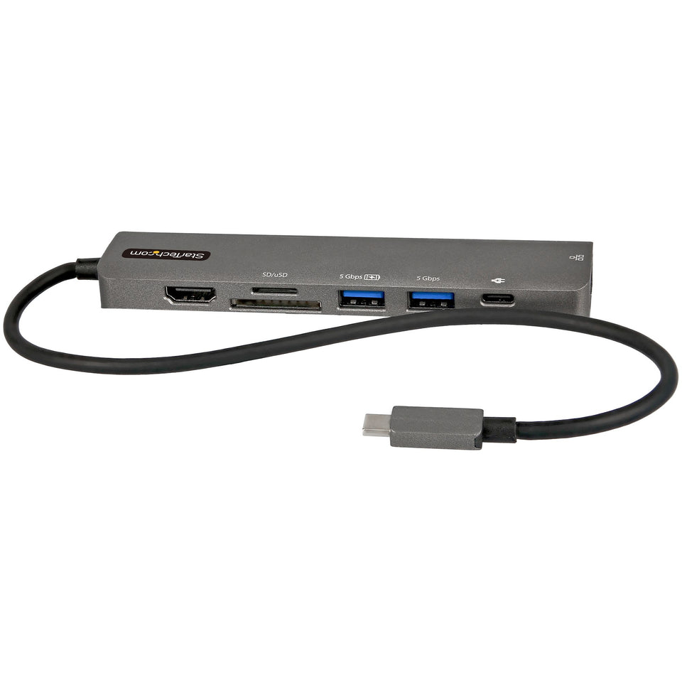 StarTech.com USB-C Multiport Adapter - USB-C to 4K 60Hz HDMI 2.0, 100W Power Delivery Pass-through, SD/MicroSD, 2 Port USB 3.0 Hub, GbE - USB-C Mini Dock - 30cm Attached Cable