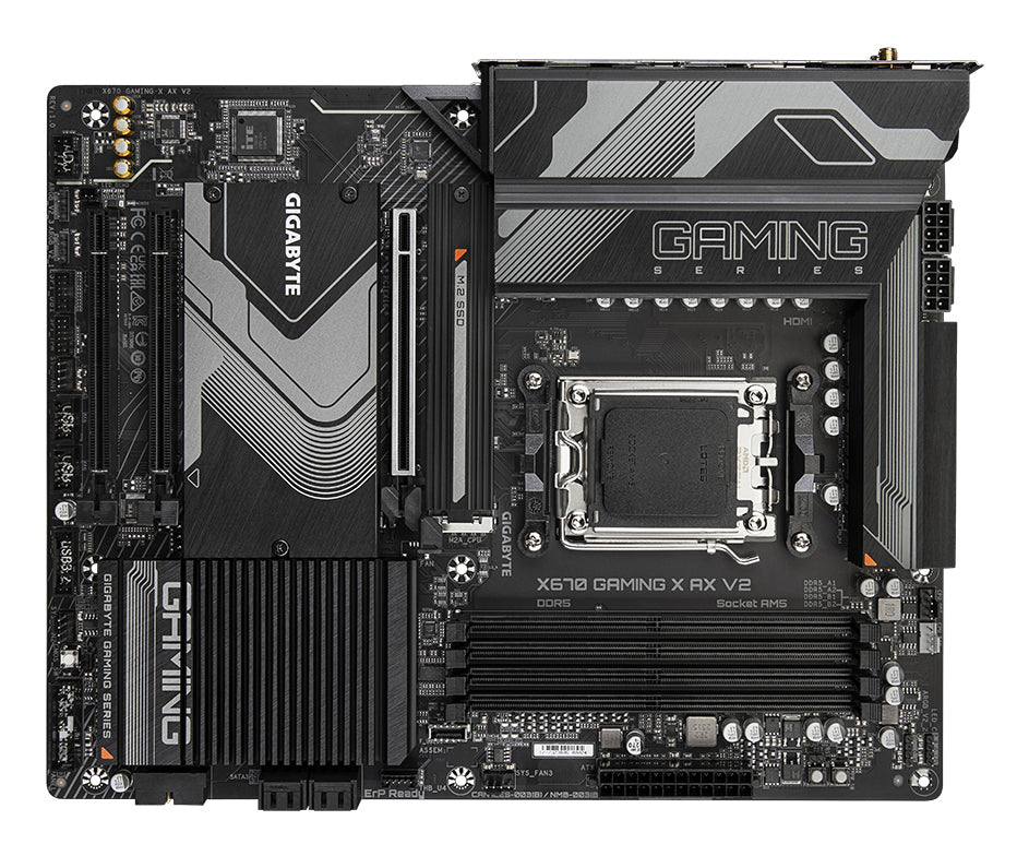 GIGABYTE X670 GAMING X AX V2 Mainboard - Unterstützt AMD Ryzen 7000 CPUs, 14+2+2 phases VRM, up to 8000MHz DDR5 (OC), 1xPCIe 5.0 + 3xPCIe 4.0 M.2, Wi-Fi 6E, 2.5GbE LAN, USB 3.2 Gen 2x2
