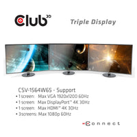 CLUB3D UNIVERSAL USB Gen1 Typ-C Triple Display Dynamic PD Ladestation mit 65 Watt PS (VGA, HDMI, DP, ETHERNET)