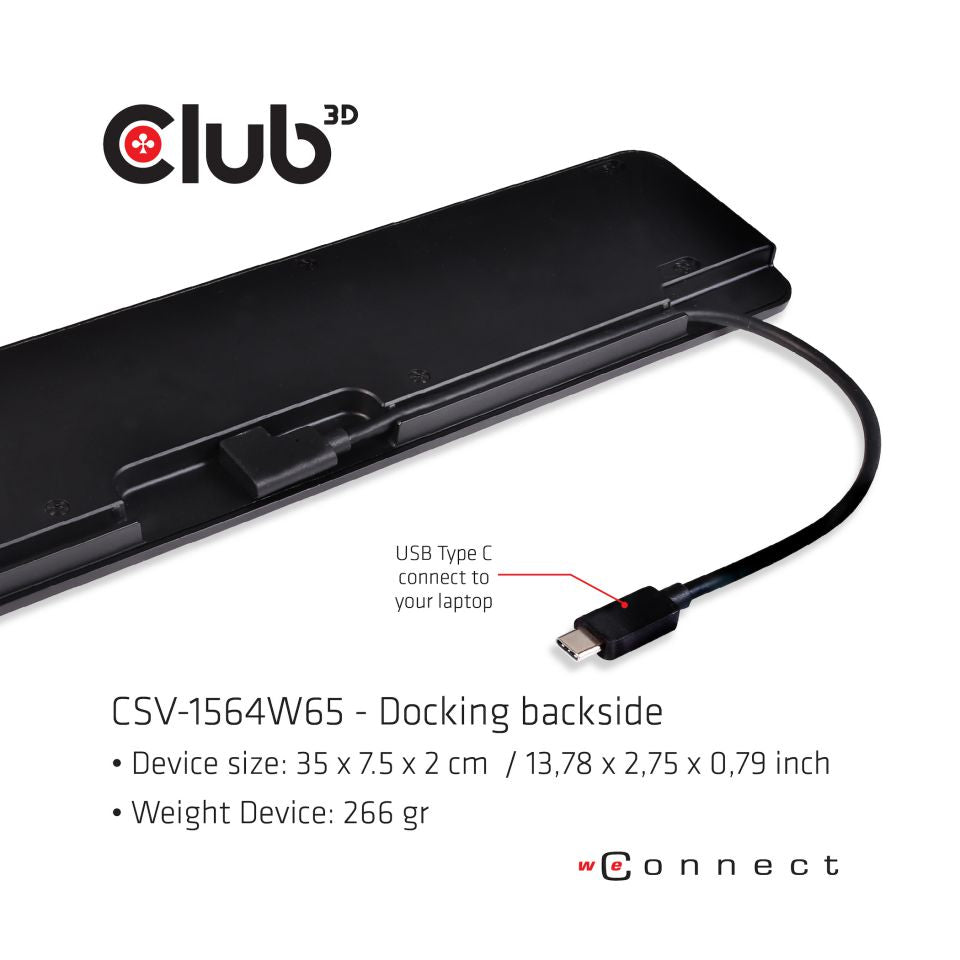 CLUB3D UNIVERSAL USB Gen1 Typ-C Triple Display Dynamic PD Ladestation mit 65 Watt PS (VGA, HDMI, DP, ETHERNET)