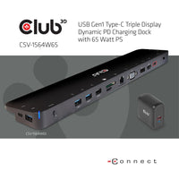 CLUB3D UNIVERSAL USB Gen1 Typ-C Triple Display Dynamic PD Ladestation mit 65 Watt PS (VGA, HDMI, DP, ETHERNET)