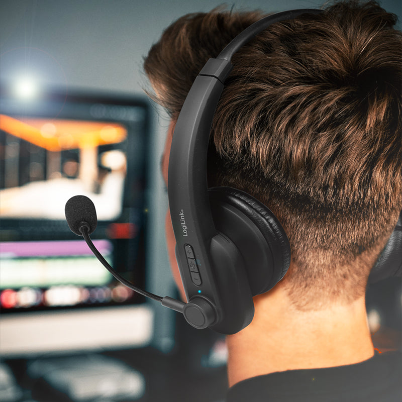 LogiLink BT0060 Casque sans fil avec serre-tête pour bureau/centre d'appels Bluetooth Noir