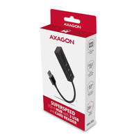 Axagon HMA-CR3A Metall-USB-3.2-Gen-1-Multiport-Hub mit drei USB-A Anschlüssen und einem Kartenleser