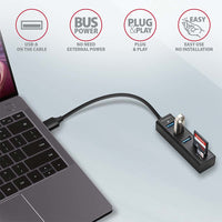Axagon HMA-CR3A Metall-USB-3.2-Gen-1-Multiport-Hub mit drei USB-A Anschlüssen und einem Kartenleser