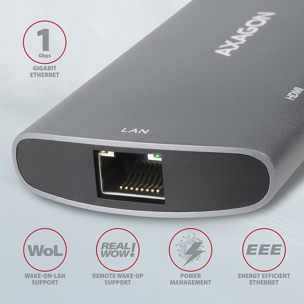 Axagon HMC-6M2 USB 3.2 Gen 1 hub, 2x USB-A, HDMI, RJ-45, SATA M.2, PD 100W, USB-C Kabel