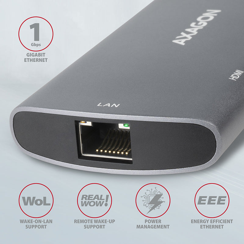 Axagon HMC-6M2 USB 3.2 Gen 1 hub, 2x USB-A, HDMI, RJ-45, SATA M.2, PD 100W, USB-C Kabel
