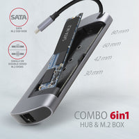Axagon HMC-6M2 USB 3.2 Gen 1 hub, 2x USB-A, HDMI, RJ-45, SATA M.2, PD 100W, USB-C Kabel