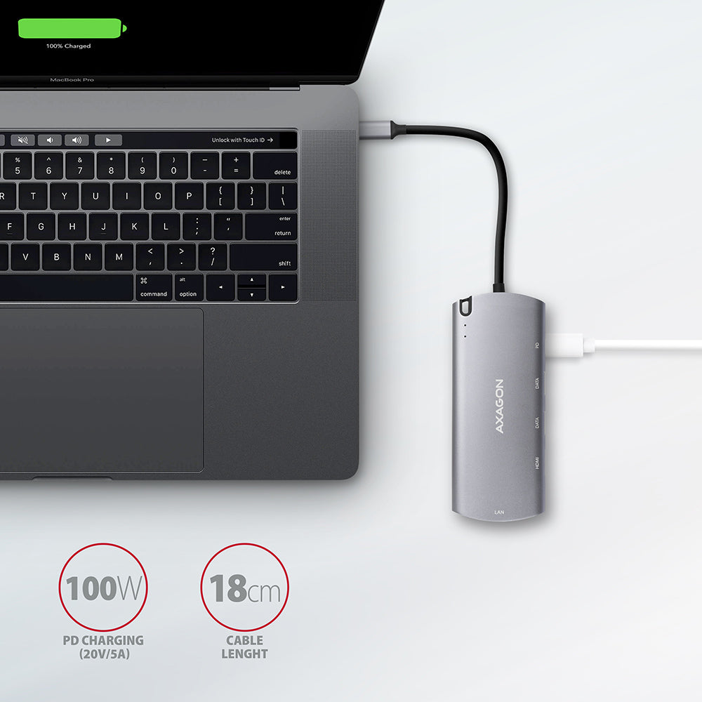 Axagon HMC-6M2 USB 3.2 Gen 1 hub, 2x USB-A, HDMI, RJ-45, SATA M.2, PD 100W, USB-C Kabel