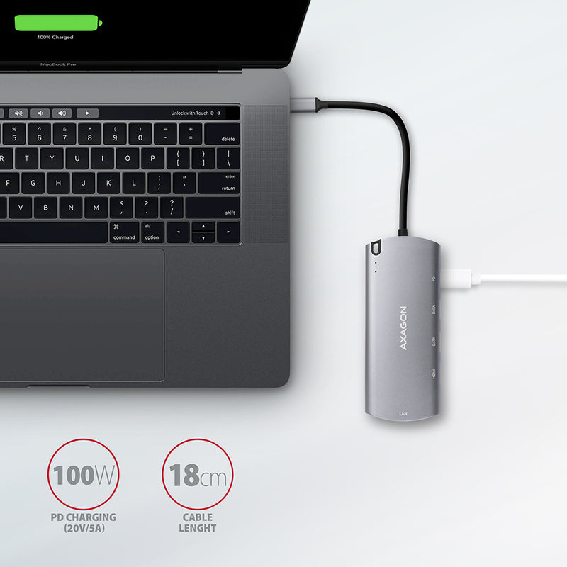 Axagon HMC-6M2 USB 3.2 Gen 1 hub, 2x USB-A, HDMI, RJ-45, SATA M.2, PD 100W, USB-C Kabel