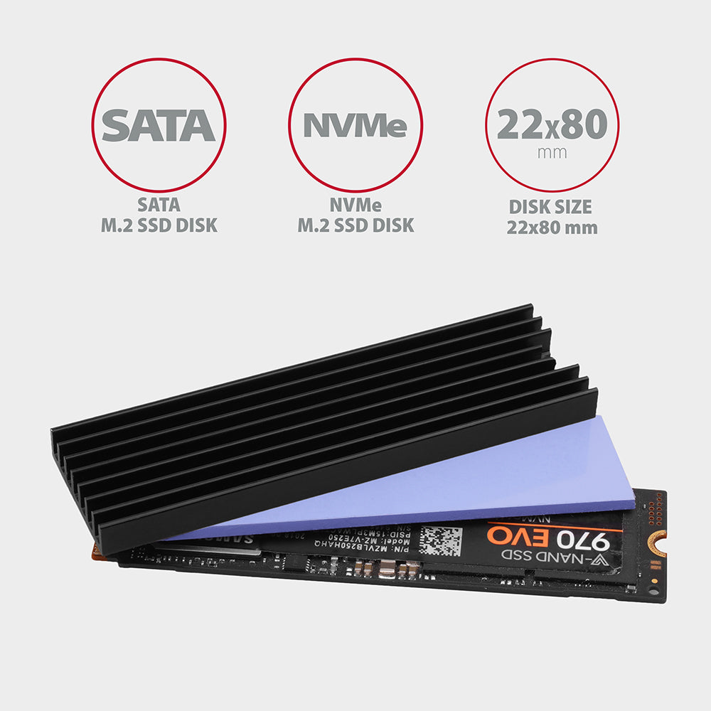 Axagon CLR-M2L6 Alu-Passivkühler für alle M.2-SSD-Festplatten Gr. 2280, Höhe 6 mm.