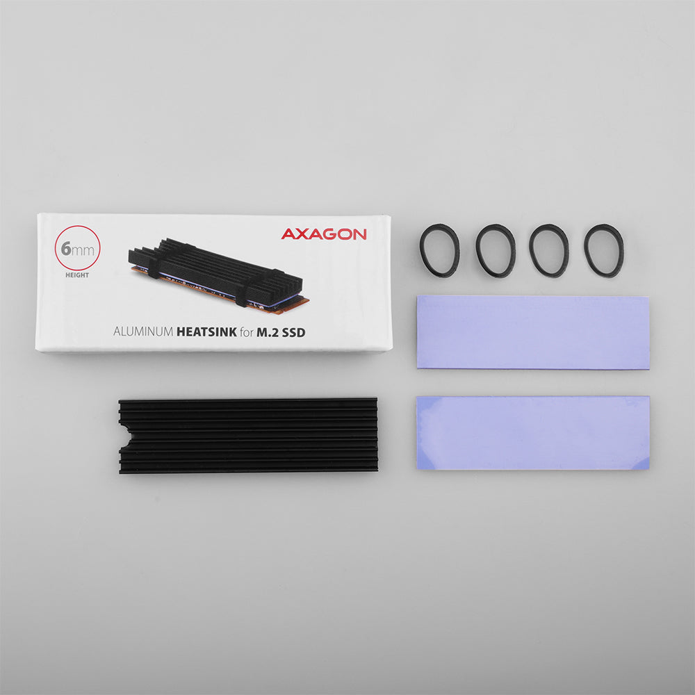 Axagon CLR-M2L6 Alu-Passivkühler für alle M.2-SSD-Festplatten Gr. 2280, Höhe 6 mm.