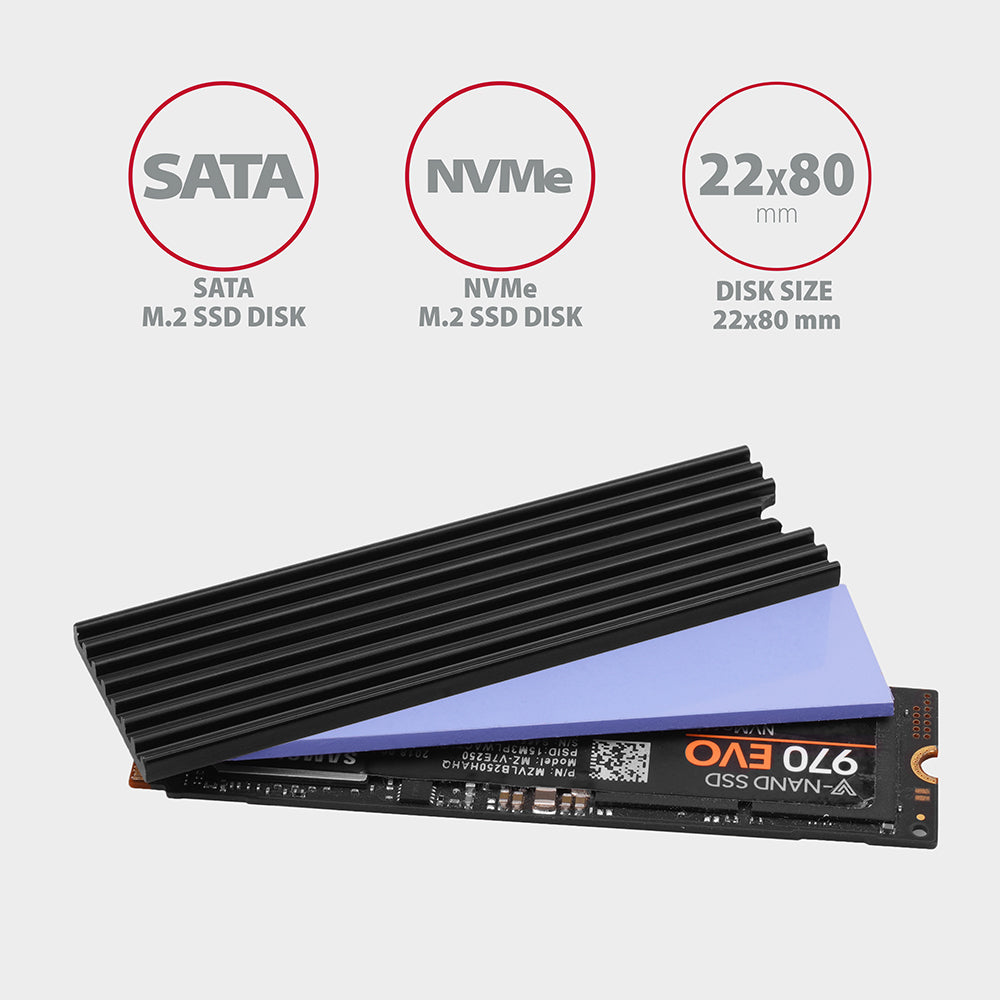 Axagon CLR-M2L3 Alu-Passivkühler für alle M.2-SSD-Festplatten Gr. 2280, Höhe 3 mm