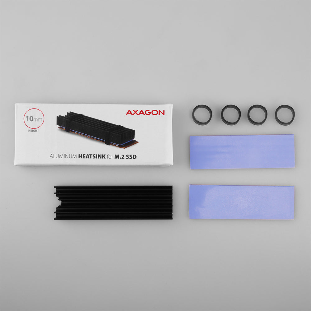 Axagon CLR-M2L10 Alu-Passivkühler für alle M.2-SSD-Festplatten Gr. 2280, Höhe 10 mm.