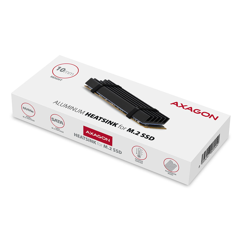 Axagon CLR-M2L10 Alu-Passivkühler für alle M.2-SSD-Festplatten Gr. 2280, Höhe 10 mm.