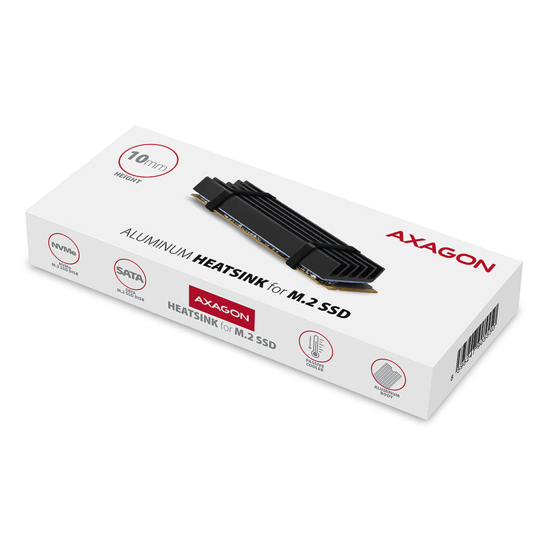Axagon CLR-M2L10 Alu-Passivkühler für alle M.2-SSD-Festplatten Gr. 2280, Höhe 10 mm.
