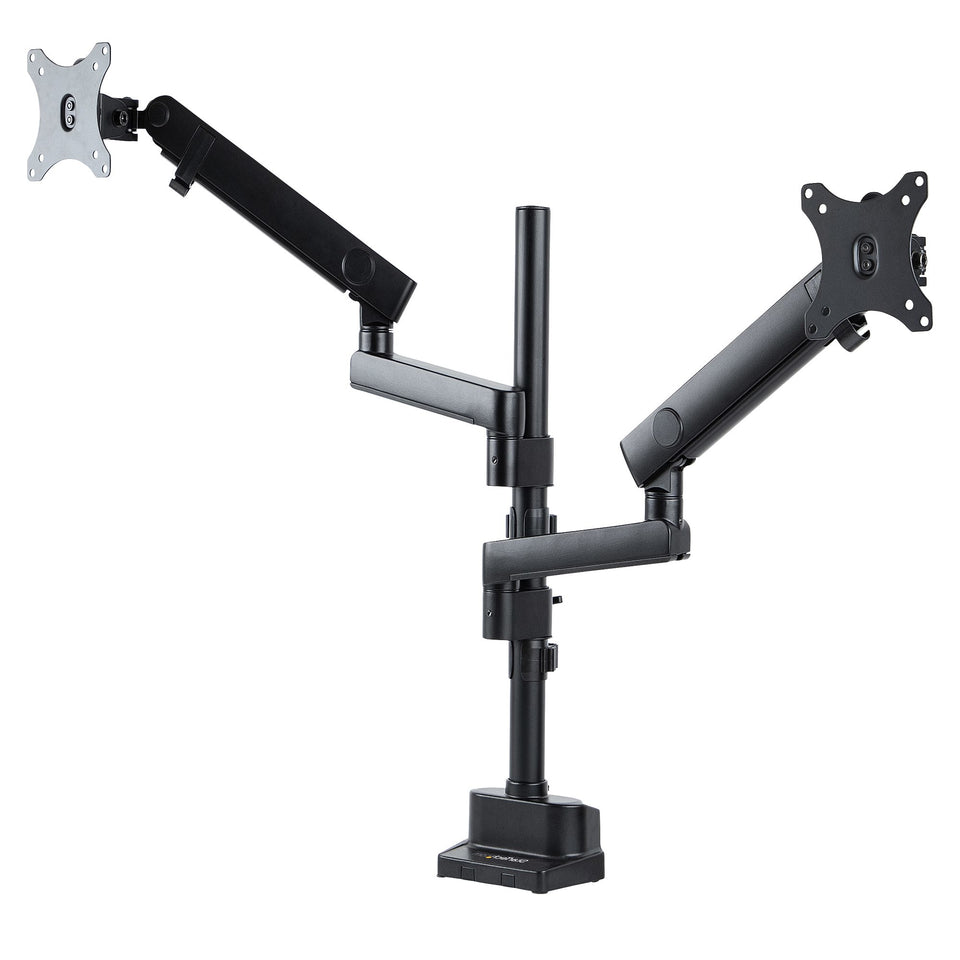 StarTech.com Support Double Moniteur pour Bureau - Bras Articulé Flexible pour 2 Écrans VESA jusqu'à 32" (8kg) - Bras Superposés Verticalement - Réglable en Hauteur/Pivotant - Pince/Œillet