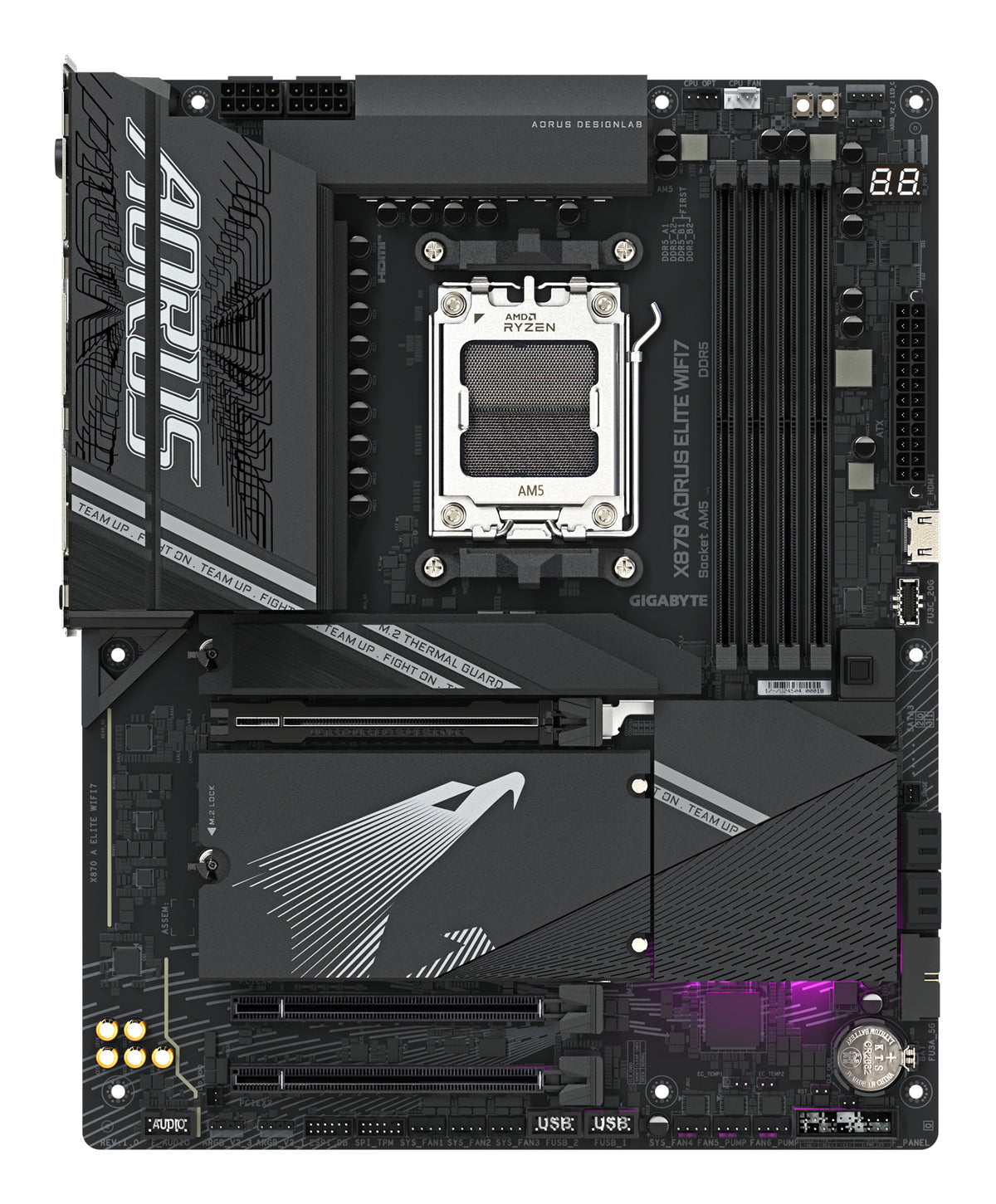 GIGABYTE X870 AORUS ELITE WIFI7 Mainboard - Unterstützt AMD Ryzen 9000 CPUs, 16+2+2 Phasen VRM, bis zu 8000MHz DDR5 (OC), 3xPCIe 5.0 + 1xPCIe 4.0, Wi-Fi 7, 2.5GbE LAN, USB 4