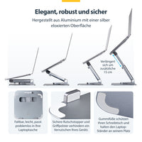 StarTech.com Ergonomischer Höhenverstellbarer Laptopständer, Dreh-Neigbarer Computerständer, Tragbare Laptophalterung-Notebookständer, bis 5kg, Aluminium Konstruktion