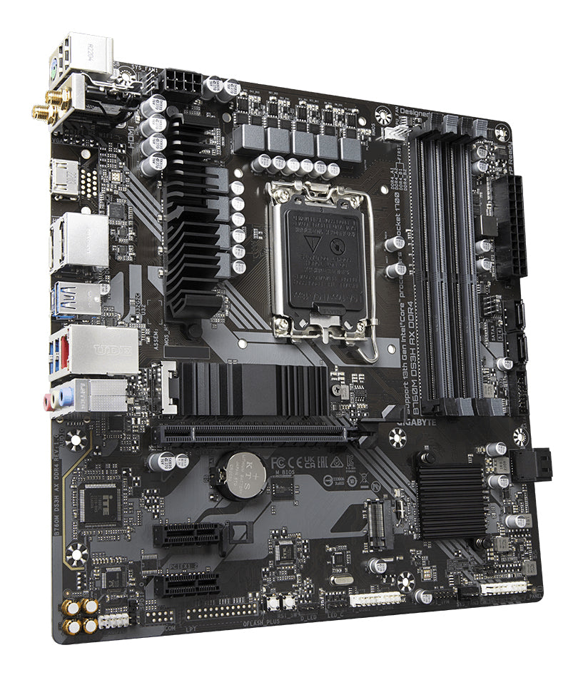GIGABYTE B760M DS3H AX DDR4 Motherboard - Unterstützt Intel Core 14. Generation CPUs, 6+2+1 Phasen Digital VRM, bis zu 5333MHz DDR4 (OC), 2xPCIe 4.0 M.2, Wi-Fi 6E, 2.5GbE LAN, USB 3.2 Gen2