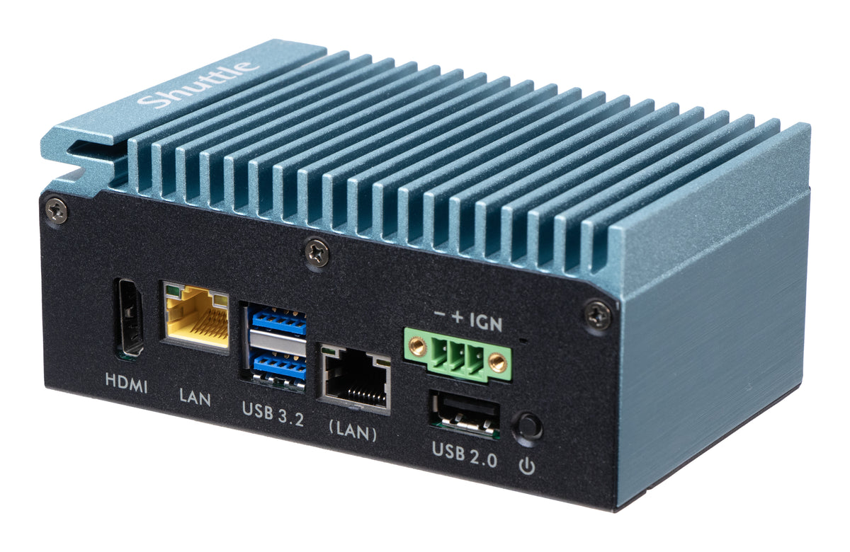Shuttle Edge PC System SPCEL02XA , Intel Celeron J6412, 8GB RAM, 120GB M.2 SATA, 1x HDMI, 2x 2.5G LAN, 1x COM, DIO, 12-24V, 24/7 Dauerbetrieb, lüfterlos, inkl. VESA & DIN-RAIL Halterung