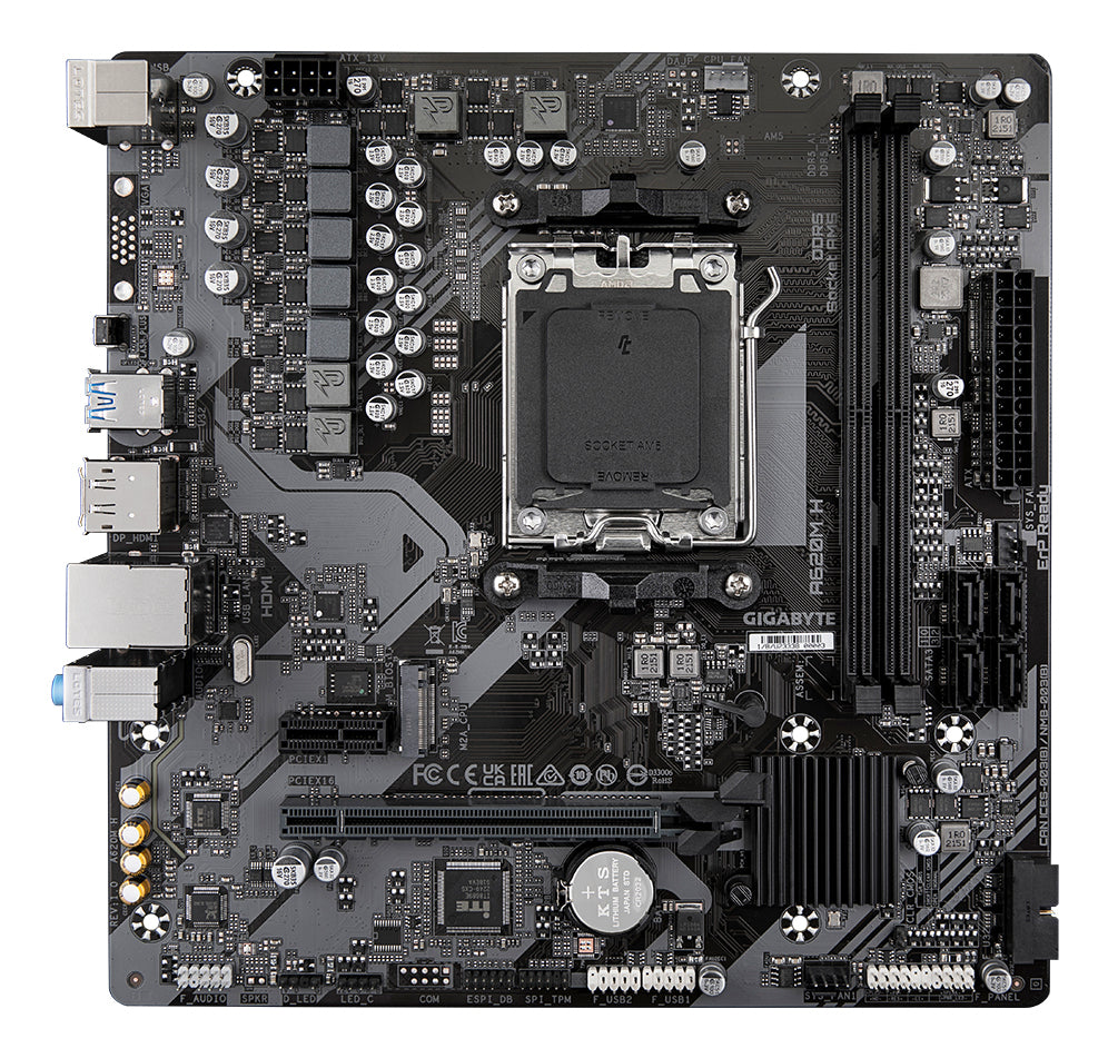 GIGABYTE A620M H Motherboard - Unterstützt AMD Ryzen 8000 CPUs, 5+2+2 Phasen Digital VRM, bis zu 7200MHz DDR5 (OC), 1xPCIe 4.0 M.2, GbE LAN, USB 3.2 Gen 1